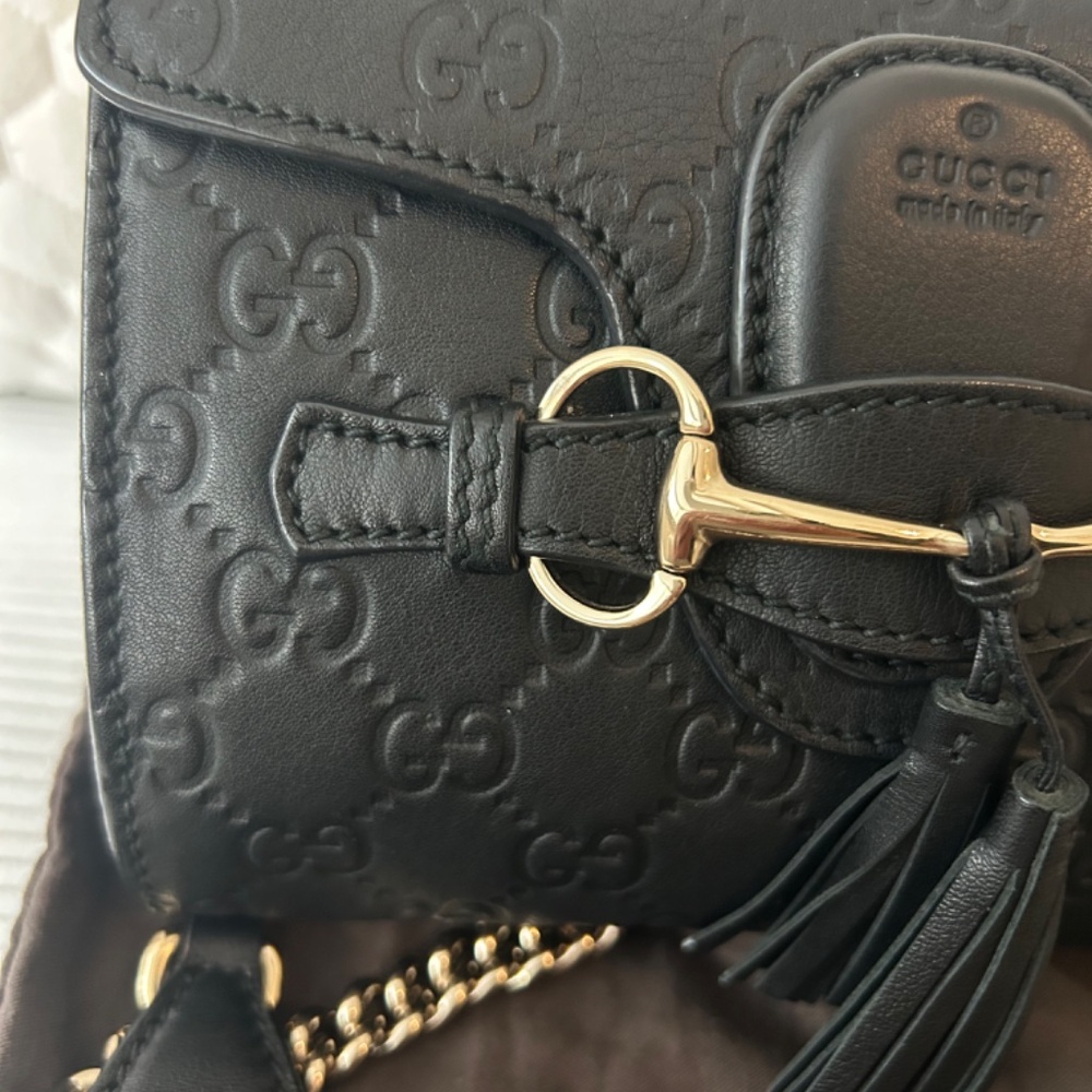Black microguccissima full leather Emily chain crossbody - Picture 3 of 6